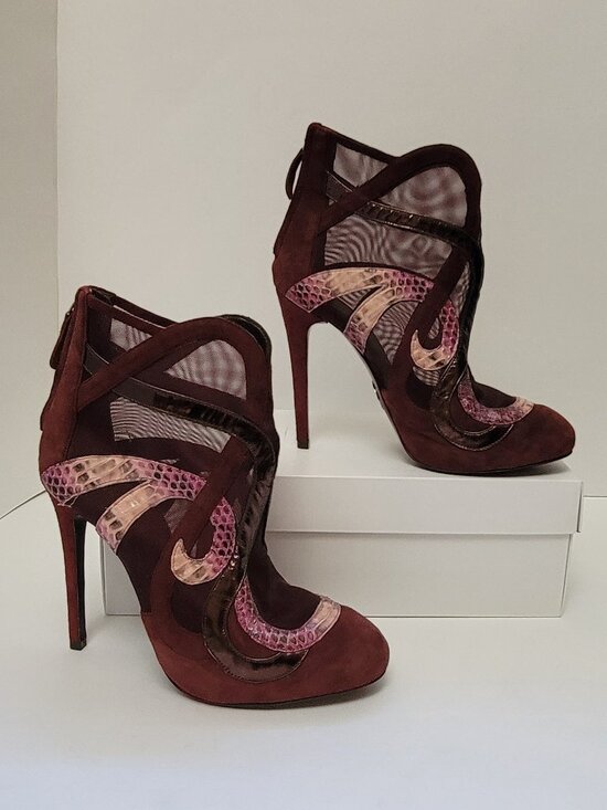 Roberto Cavalli Shoes - ROBERTO CAVALLI Python, Suede and Mesh Ankle Boots